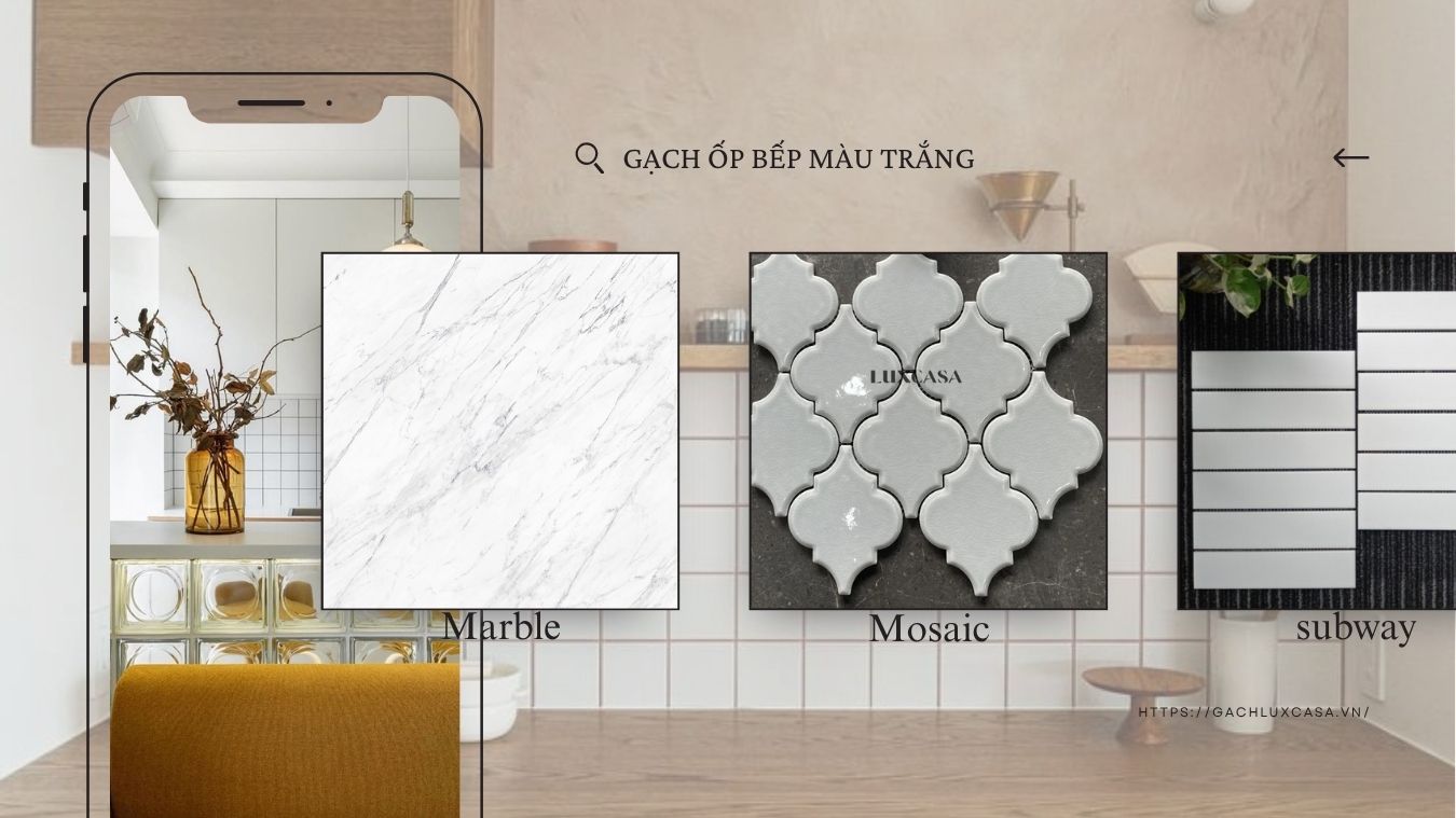 Gạch ốp bếp màu trắng