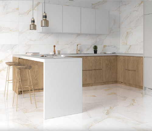 Gạch ốp bếp vân đá màu trắng 30x60