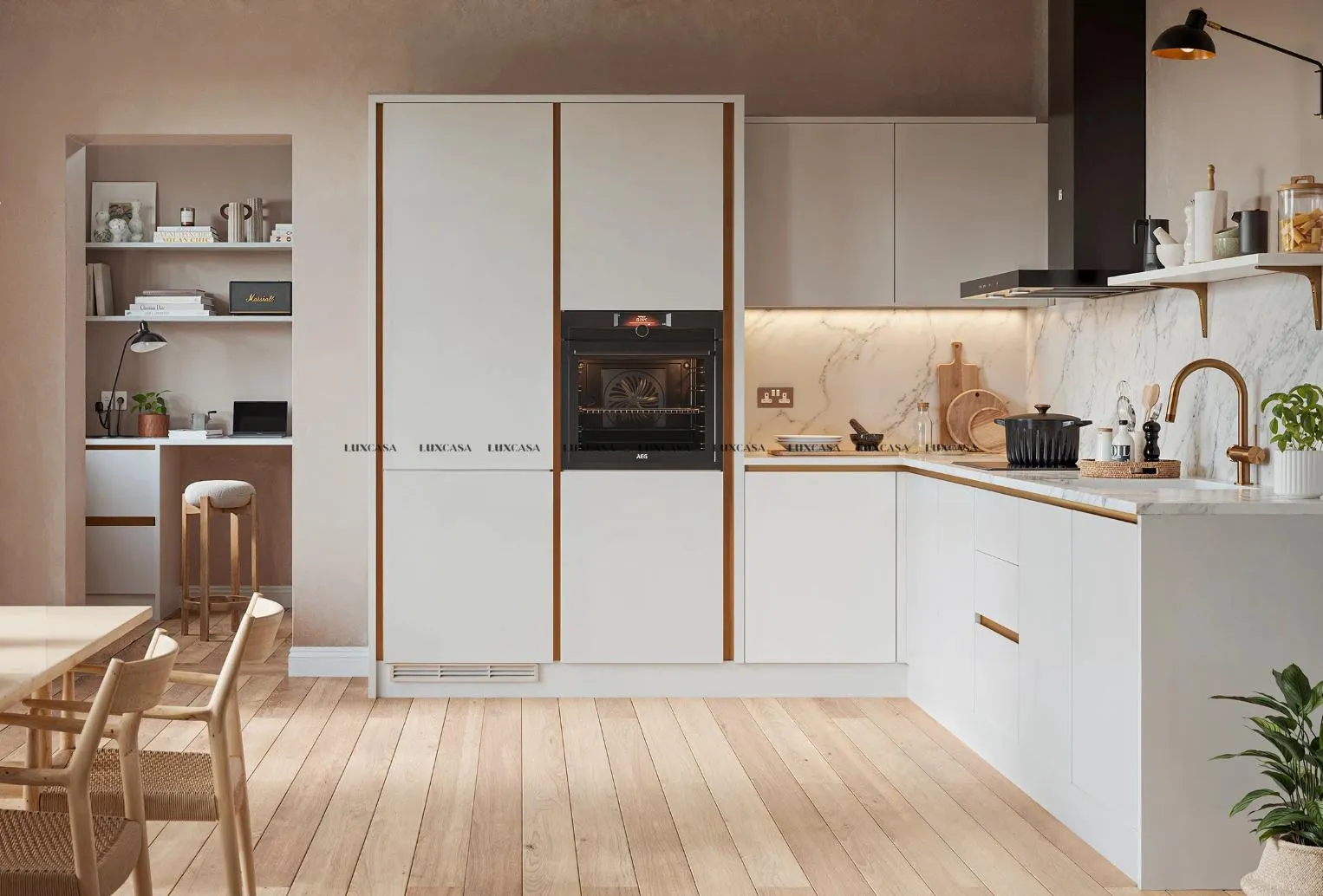 Mẫu gạch vân đá trắng ốp bếp