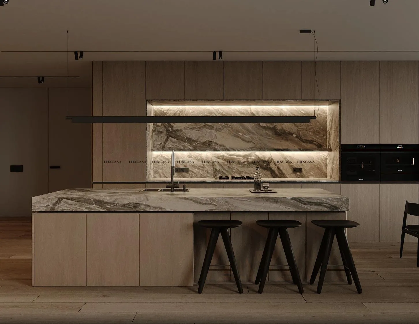 Mẫu gạch vân đá xám ốp bếp, kiểu vân dày mạnh ấn tượng