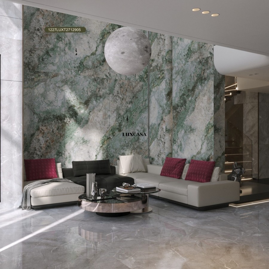 Vân đá marble màu xanh ốp phòng khách