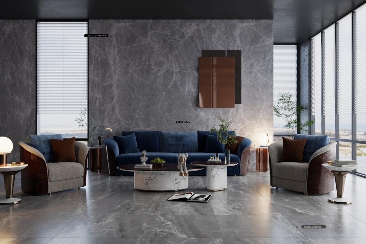 Vân đá marble màu xám ốp phòng khách