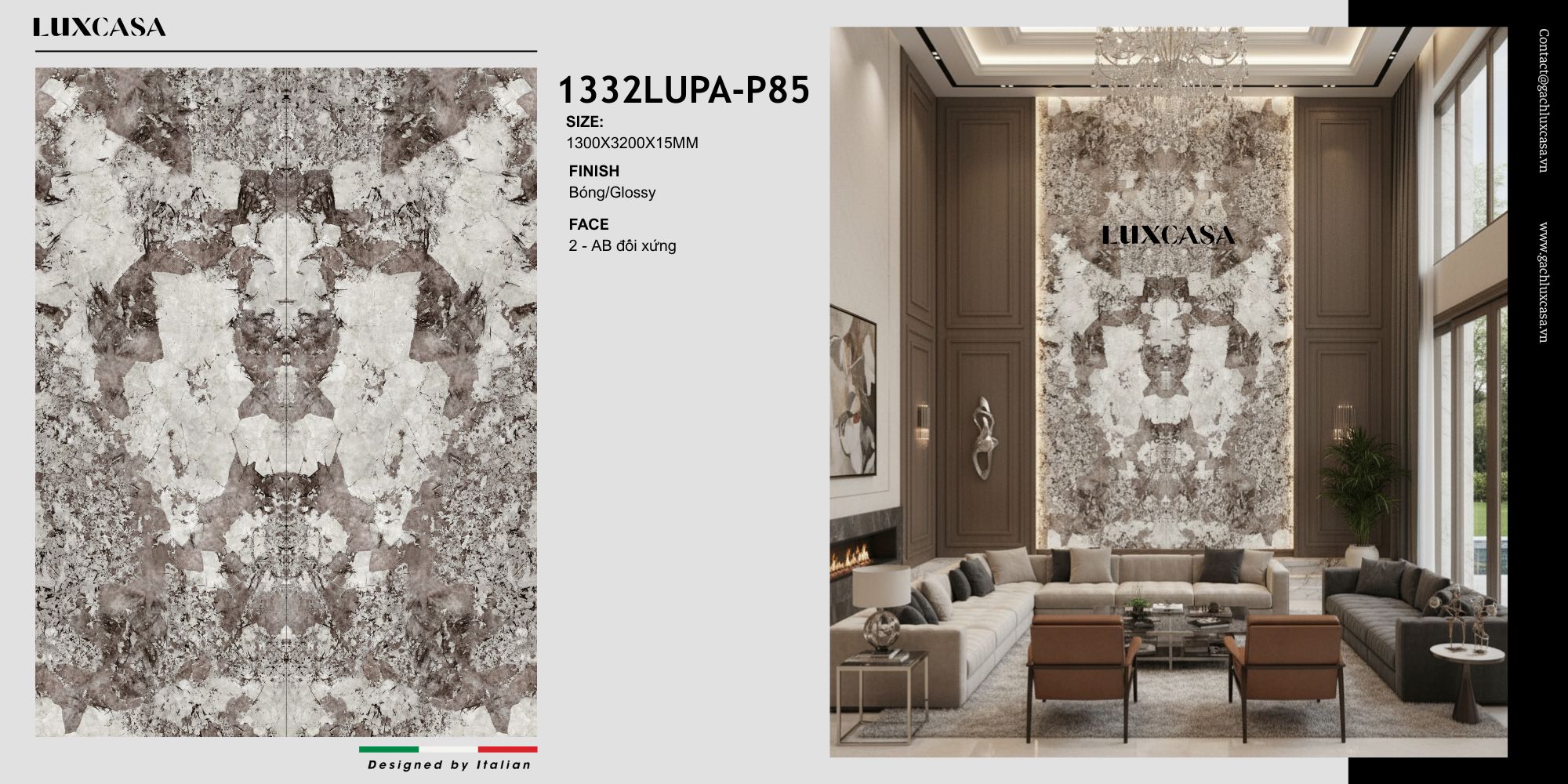 Tranh đá đối xứng 130x320cm 1332LUPA-P85