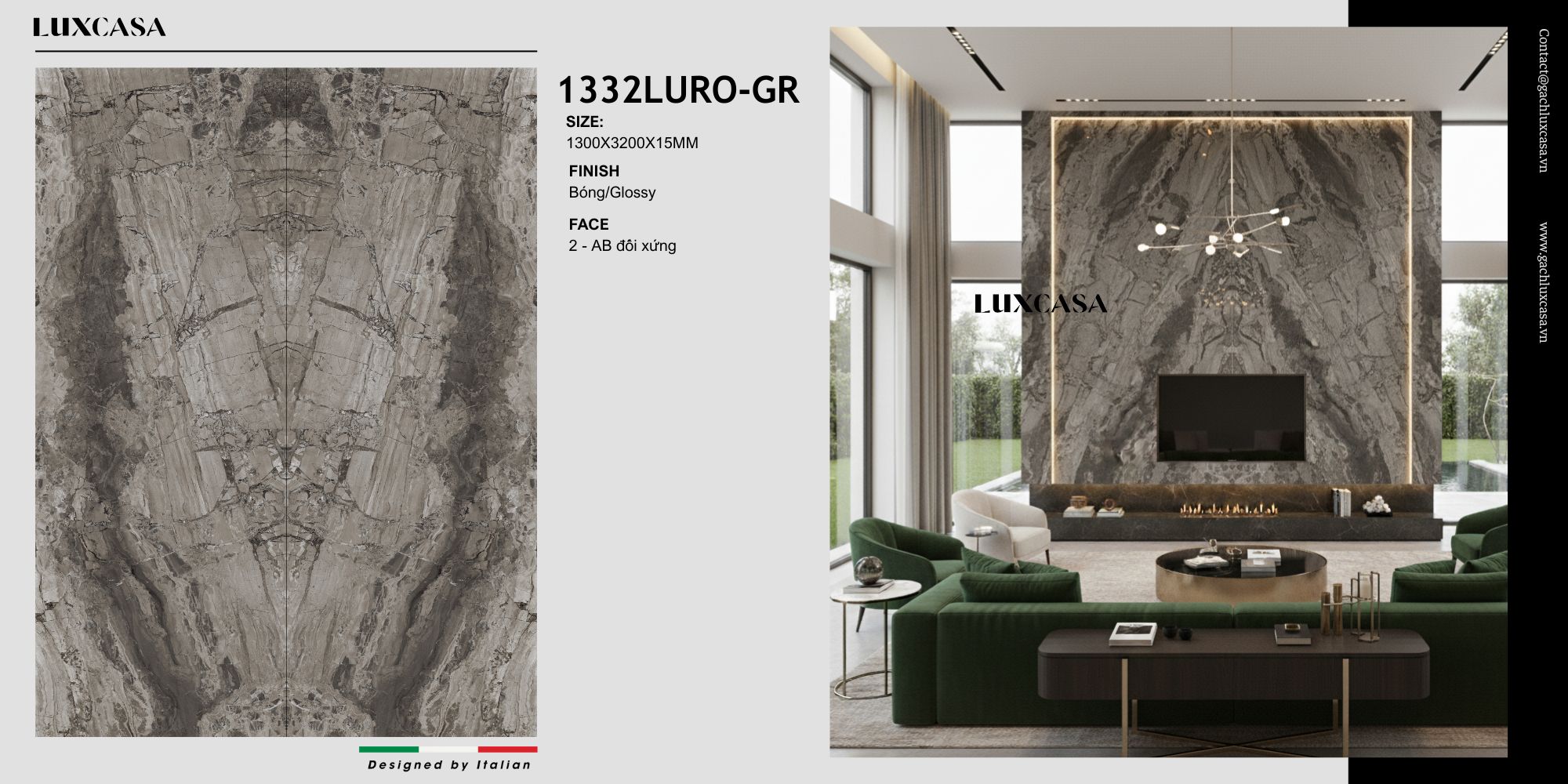 Tranh đá đối xứng 13x320cm 1332LURO-GR