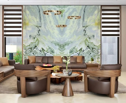 Tranh đá đối xứng màu xanh