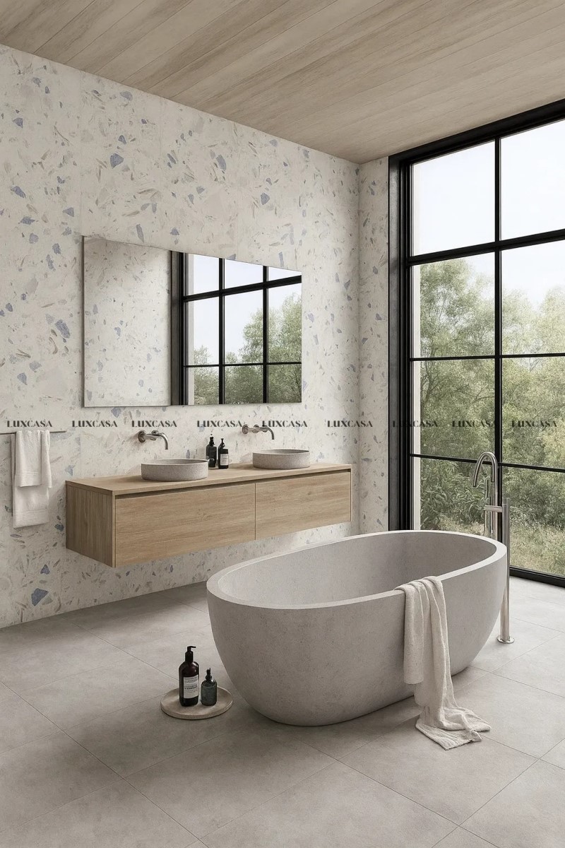 Mẫu gạch terrazzo 60x120 màu trắng