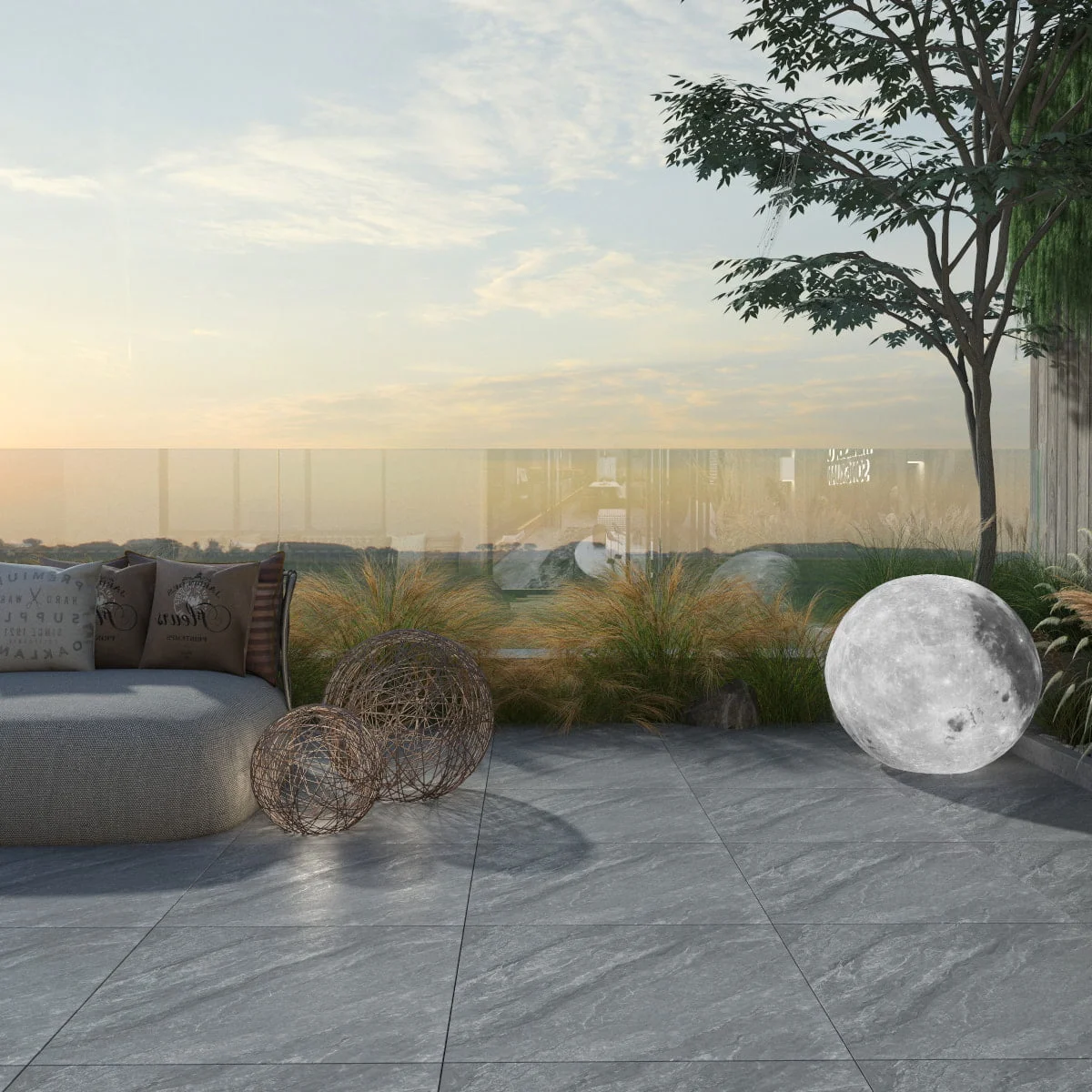 Mẫu gạch xám vân mây lát ngoài trời