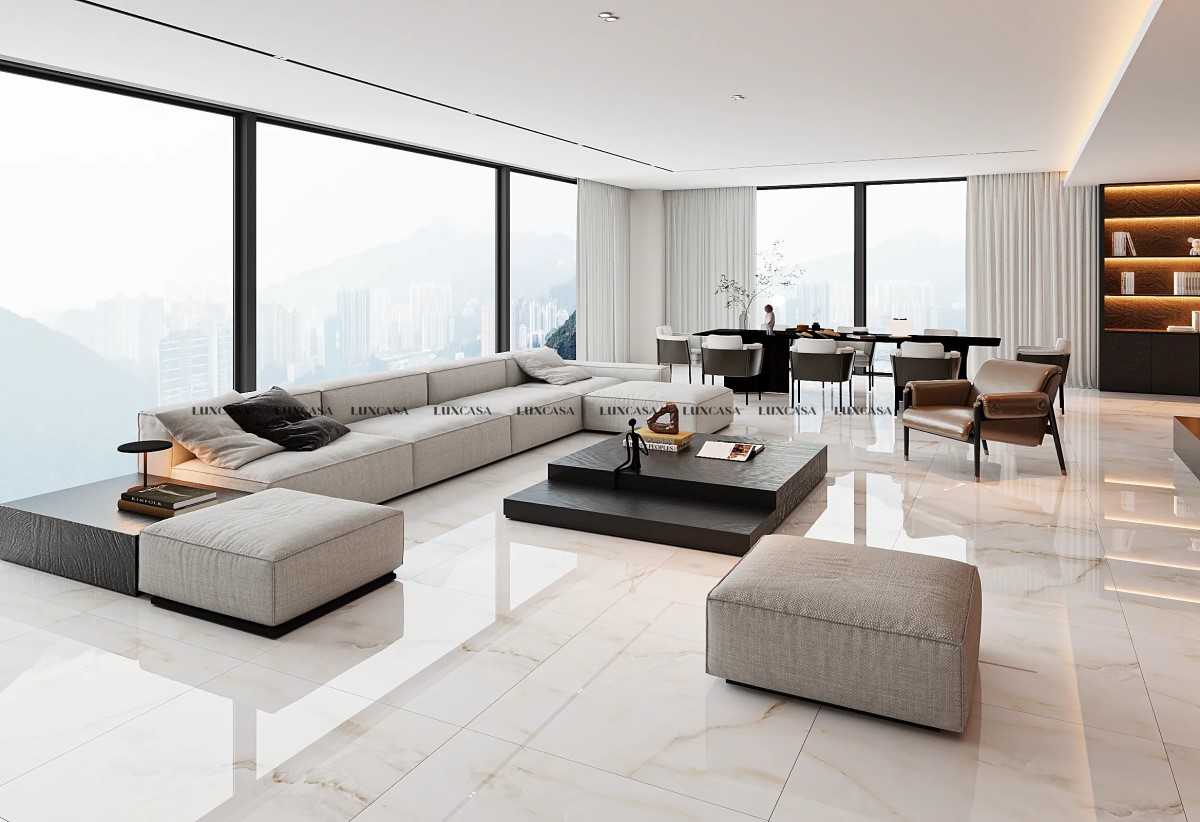 Mẫu gạch bóng kính lát nền phòng khách