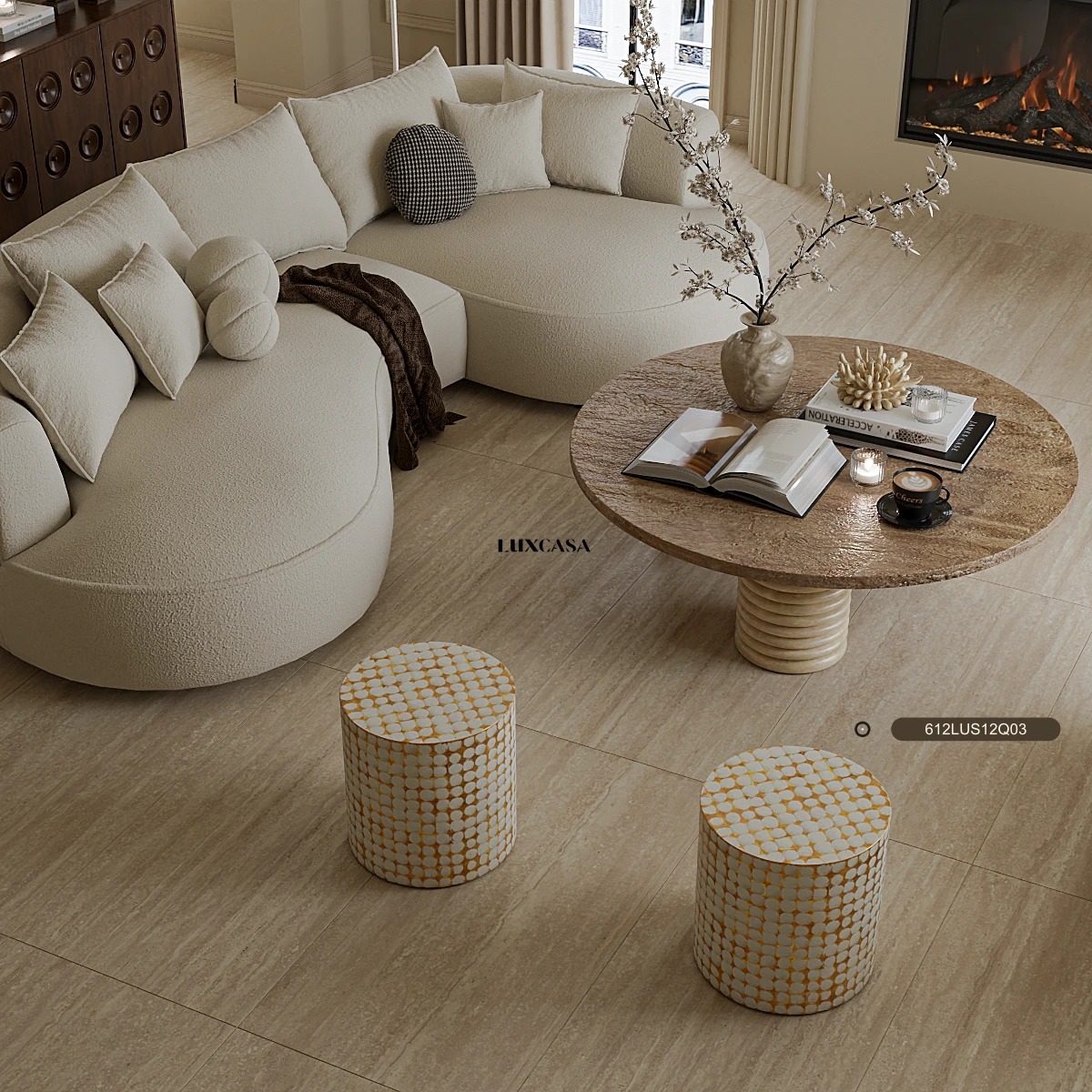 Gạch đá travertine màu kem