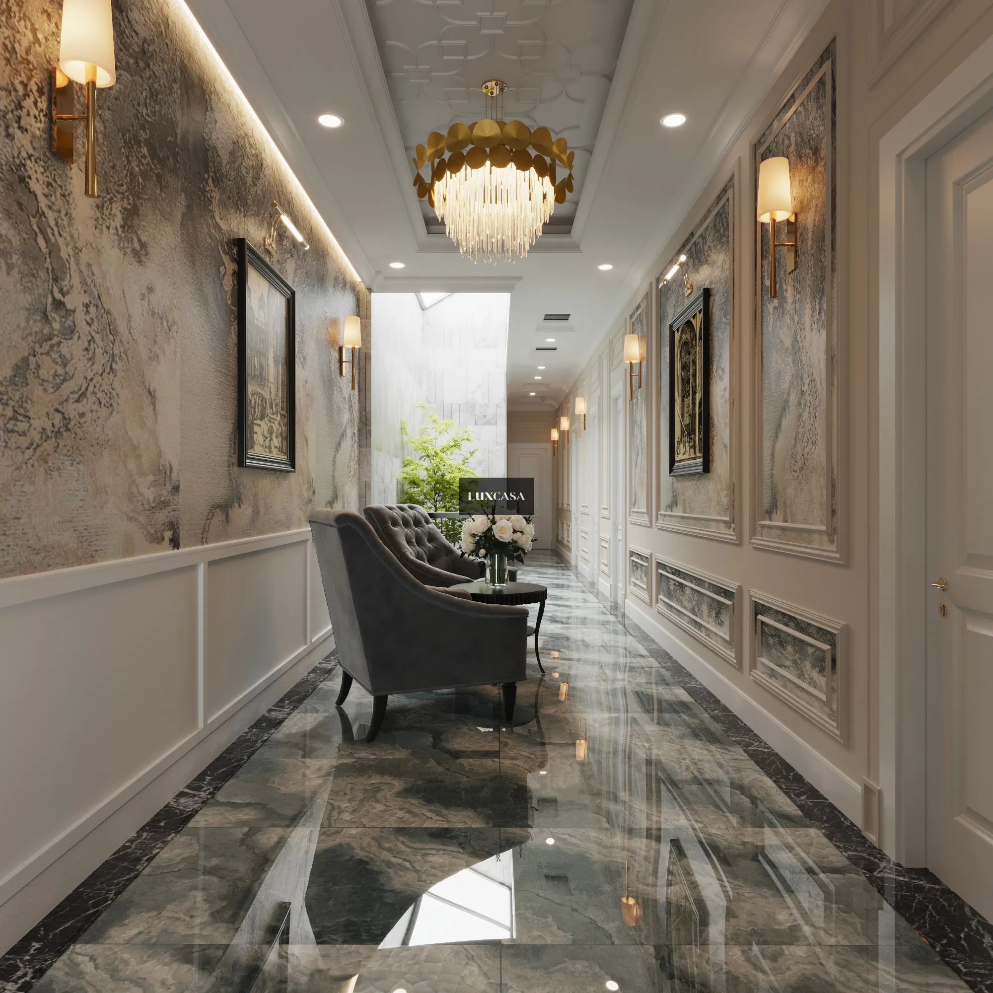 Gạch đá marble lát hành lang 60x120 612LU612990125