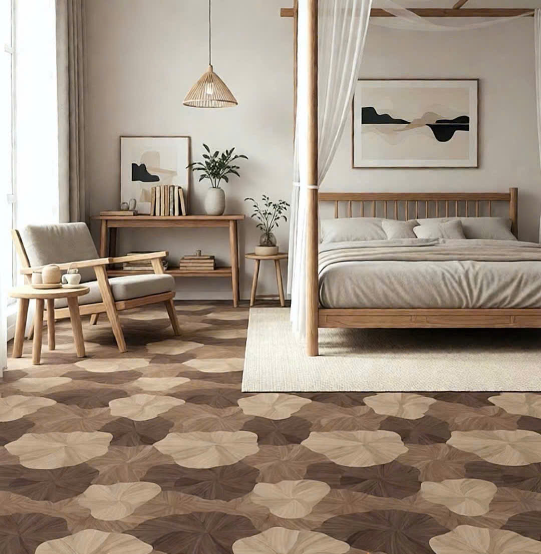 Mẫu gạch giả gỗ lá sen 60×120 lát phòng ngủ đang rất được ưa chuộng