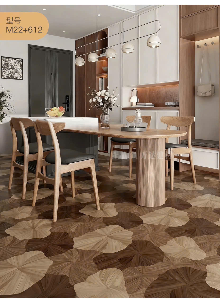 Mẫu gạch giả gỗ lá sen 60×120 lát khu vực bàn ăn