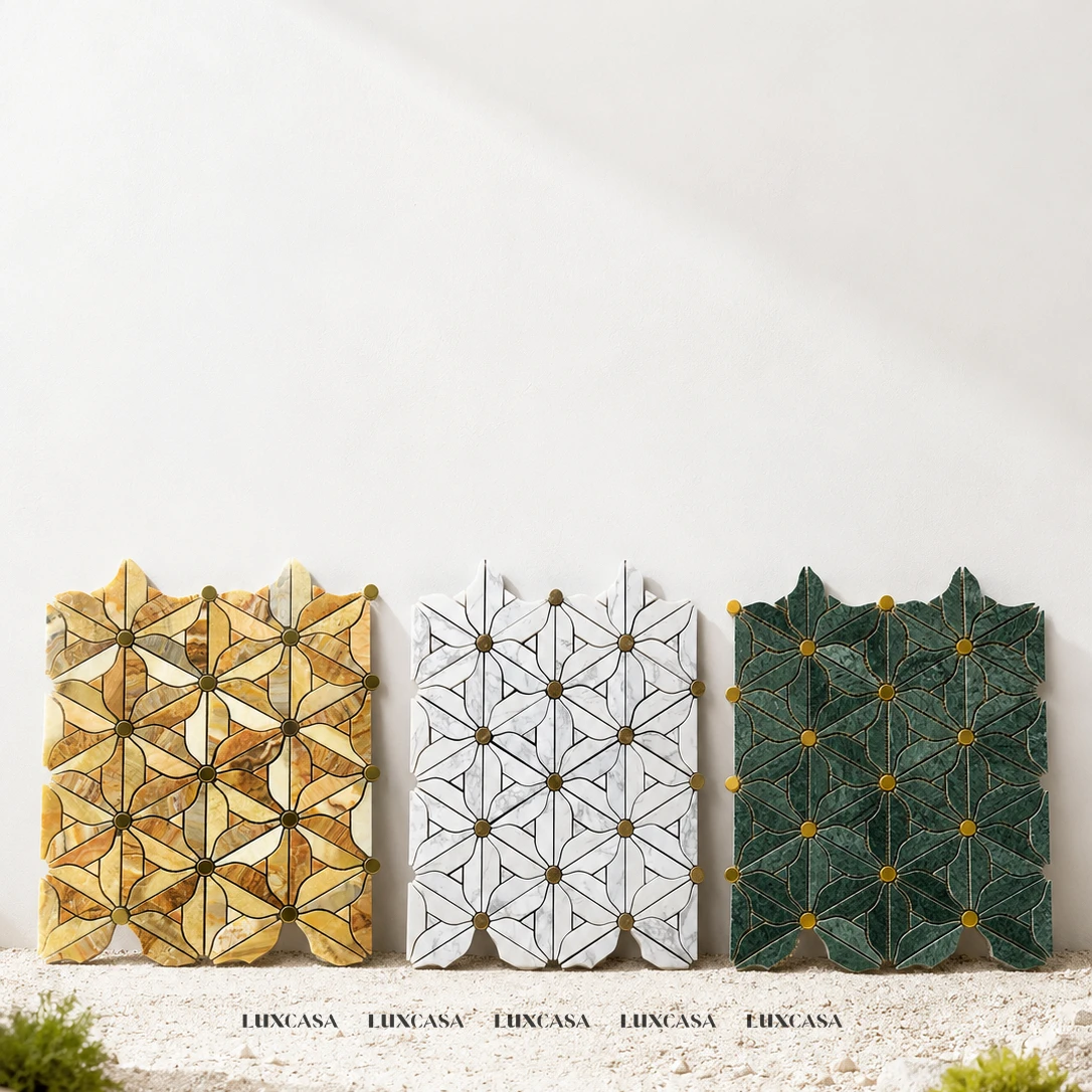 2 mẫu đá mosaic cao cấp trắng + xanh