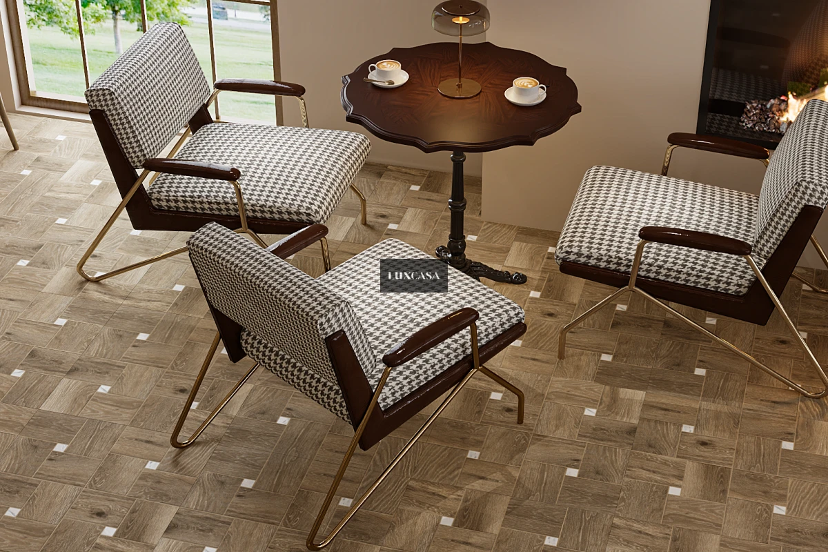 Gạch 60x60 vân gỗ lát nền quán cafe mã 60LUPL6011