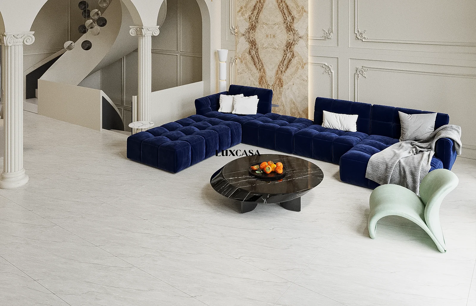 Mẫu gạch lát nền phòng khách màu kem mã 60x120 612LU061212