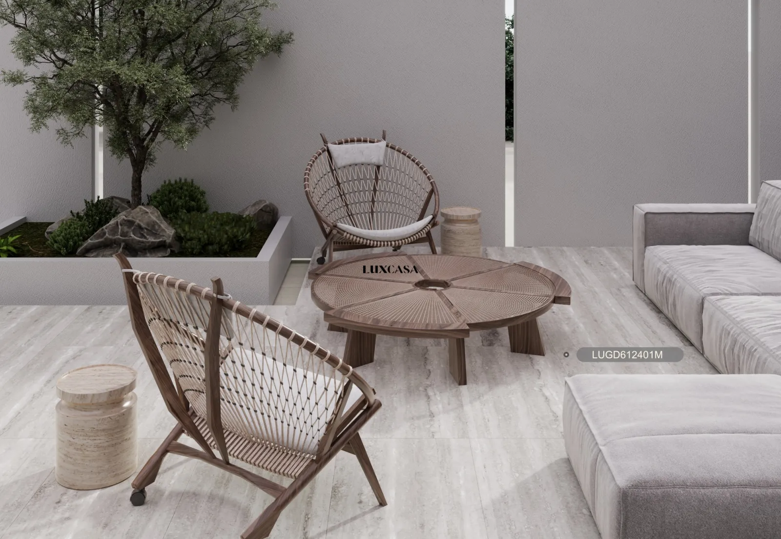 Mẫu gạch travertine 60x120 612LU612401M lát sân ngoài trời