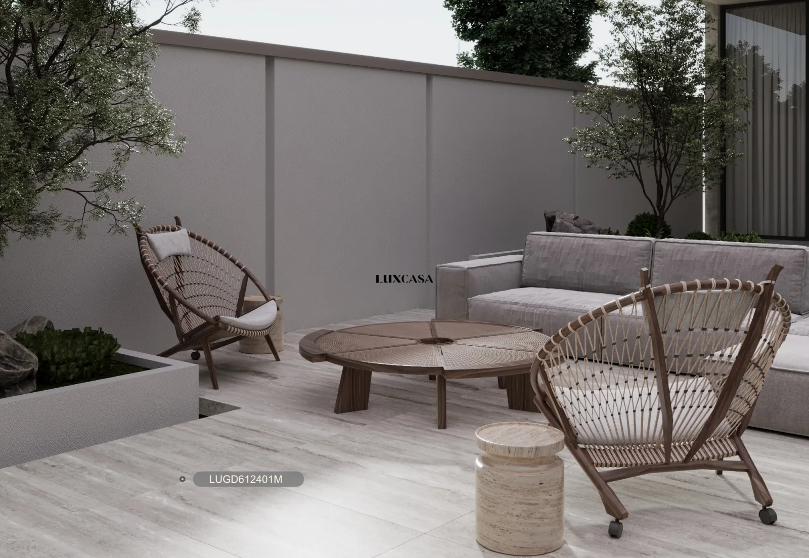 Mẫu gạch travertine 60x120 612LU612401M lát sân ngoài trời