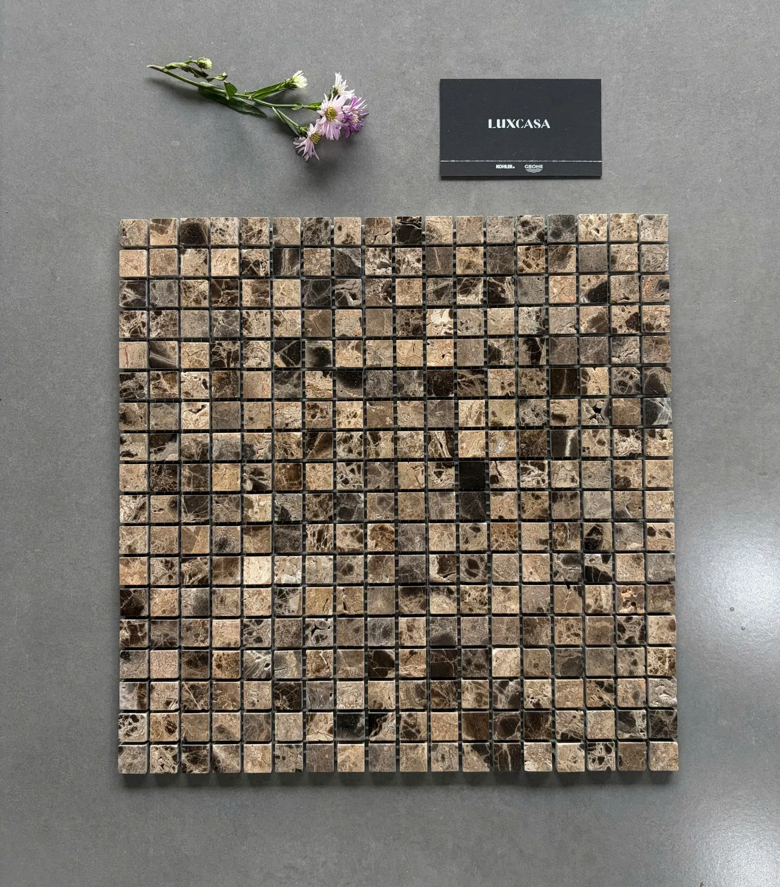 Mẫu mosaic vuông đá marble nâu LUTH7325