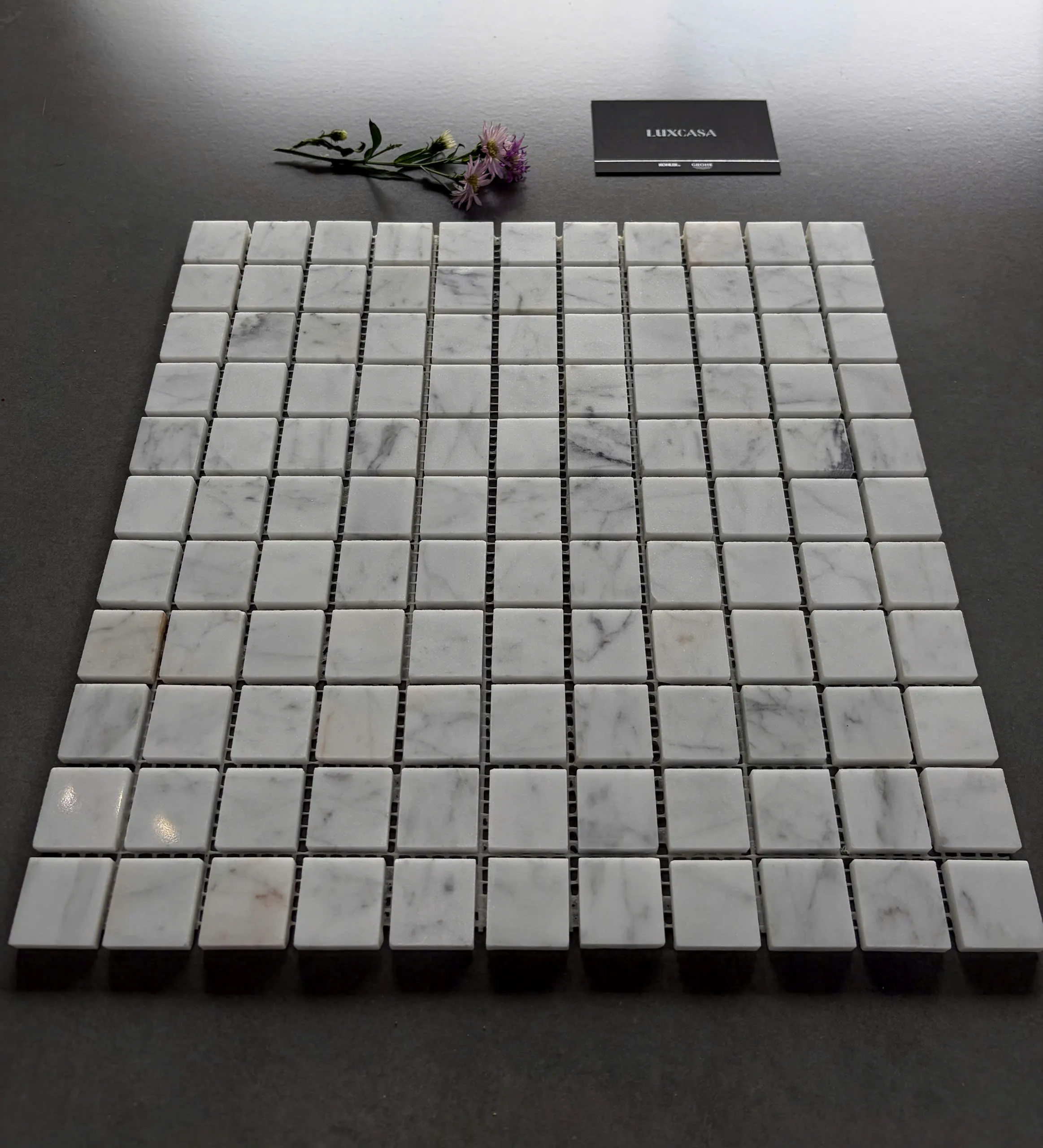 Mẫu mosaic vuông đá marble trắng LUTH7025