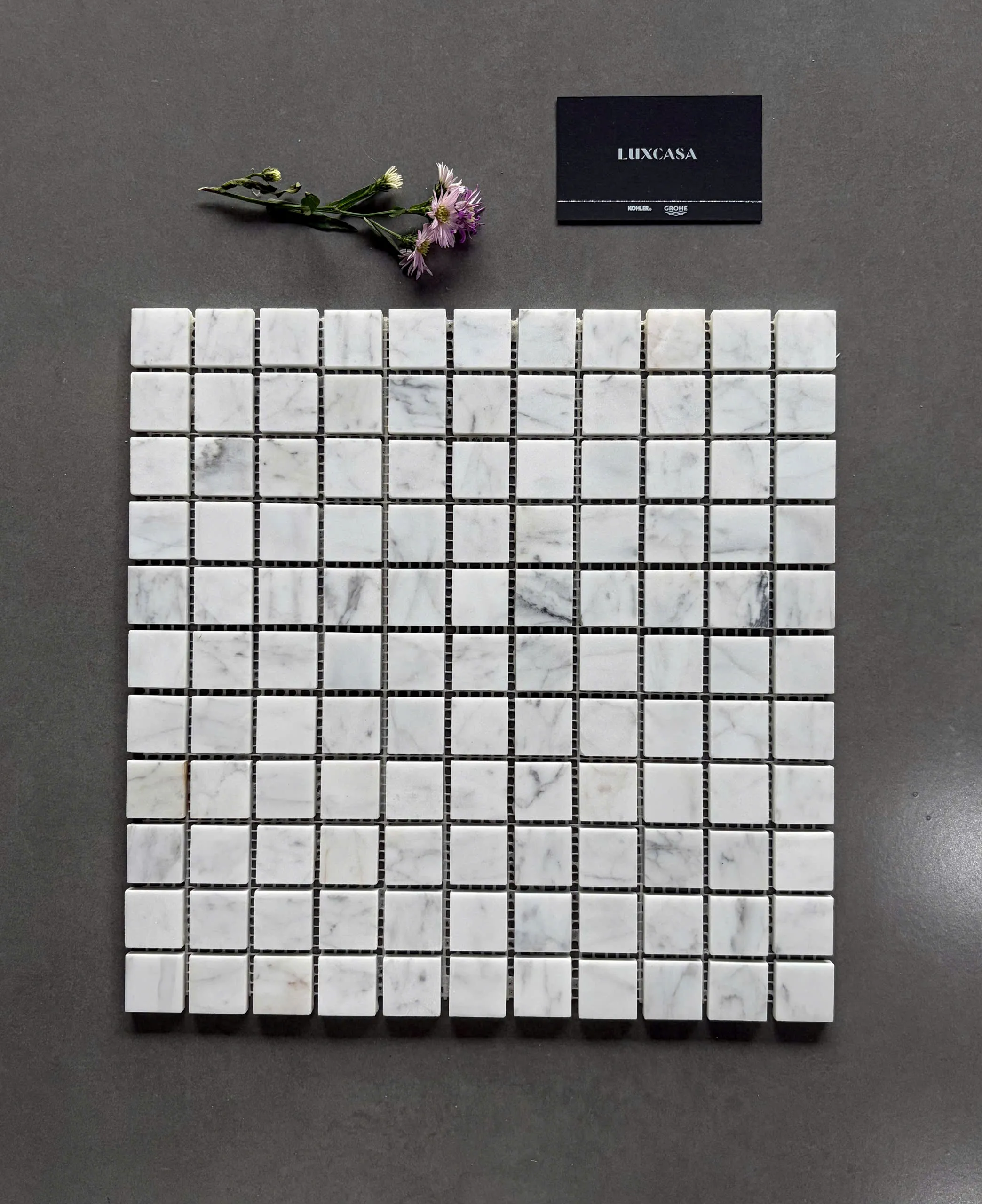 Mẫu mosaic vuông đá marble trắng LUTH7025