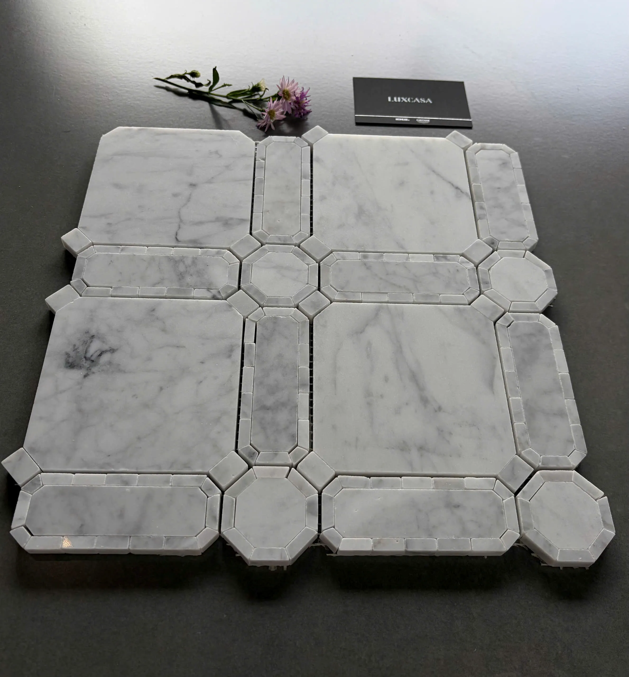 Mosaic đá marble trắng LUTH5525