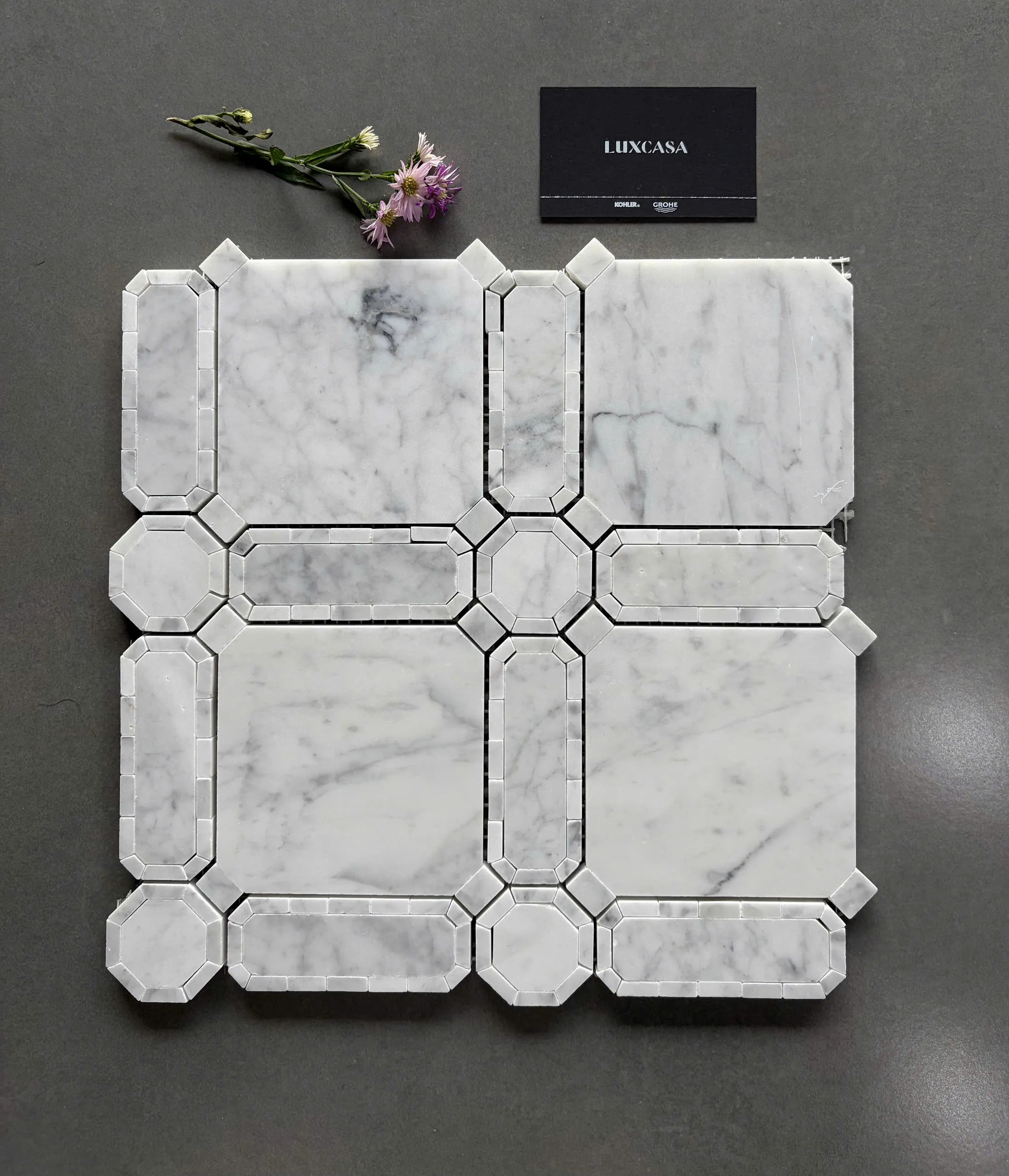Mosaic đá marble trắng LUTH5525