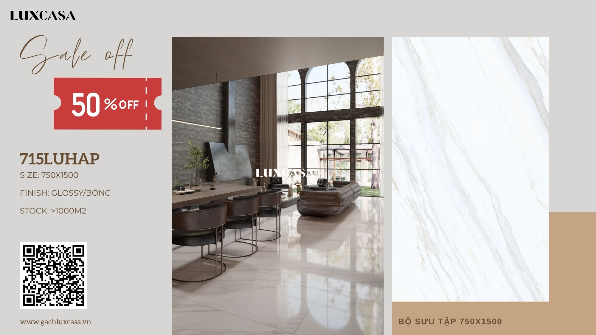 Gạch 750×1500 trắng vân mây 715LUHAP