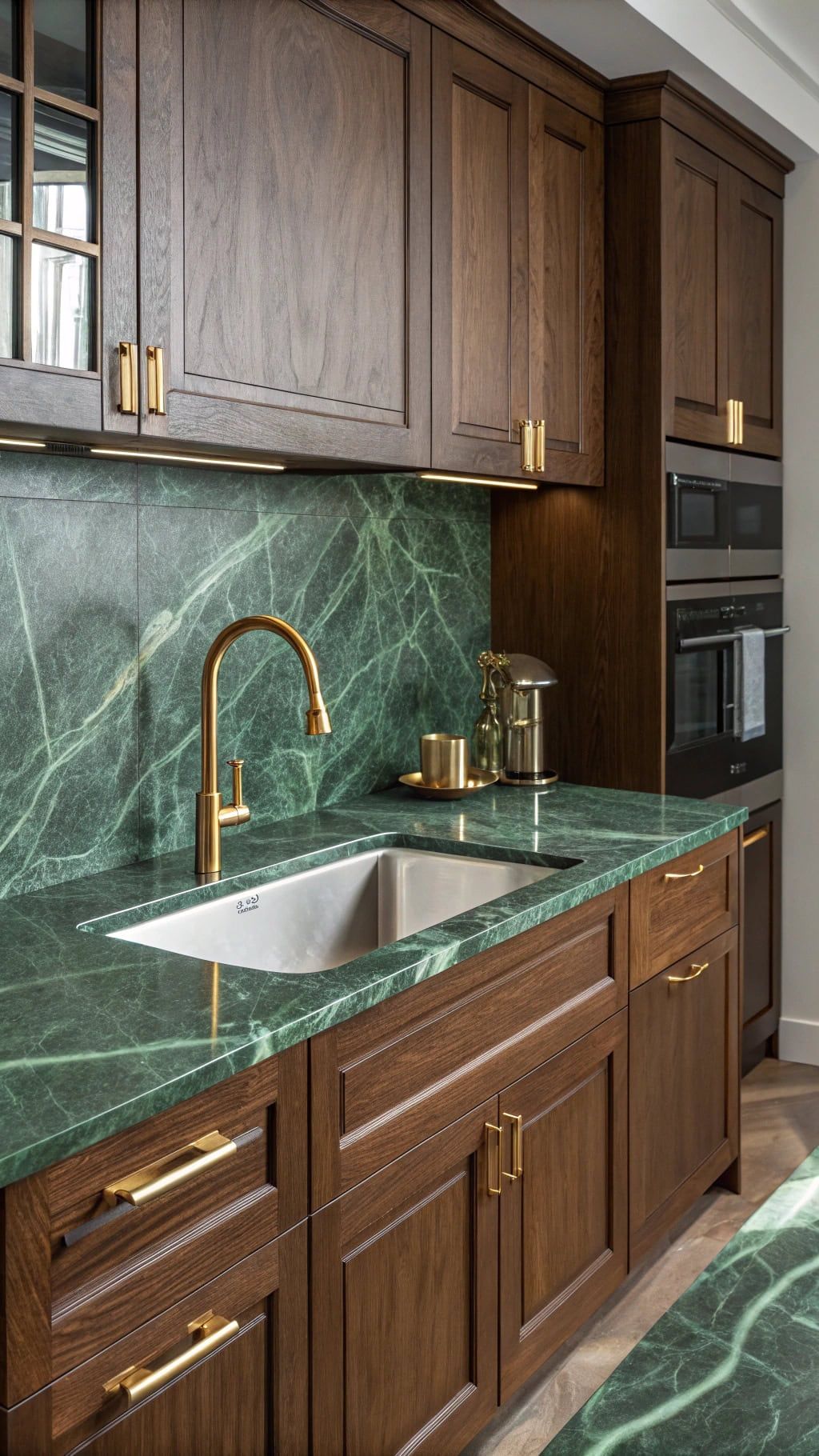 Gạch giả đá marble màu xanh ốp bếp