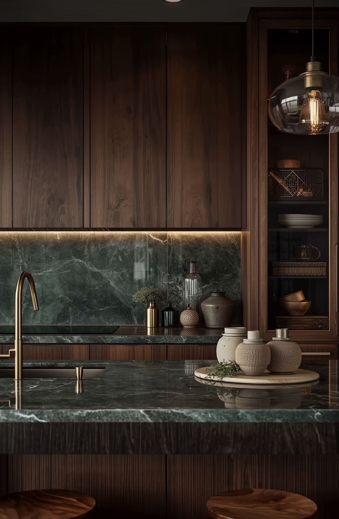 Gạch giả đá marble màu xanh ốp bếp