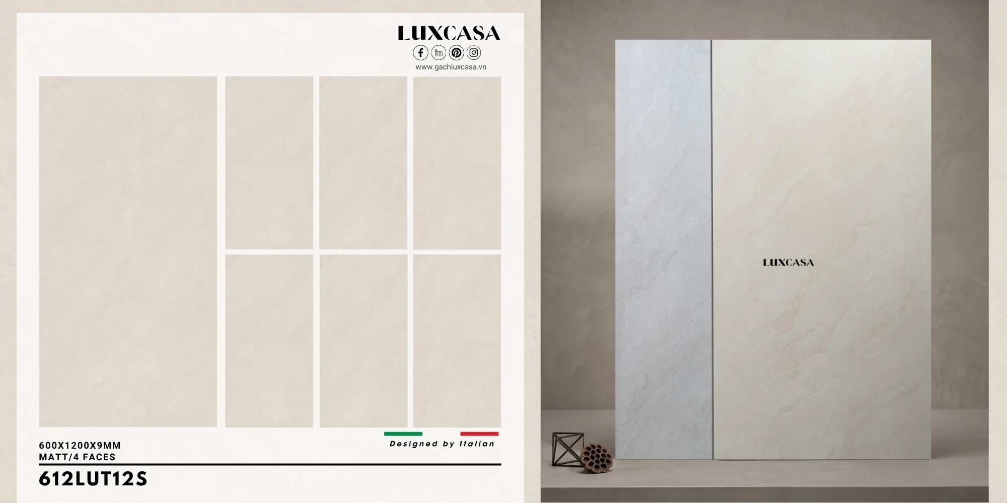 Gạch giả đá màu kem 60×120 612LUT12S