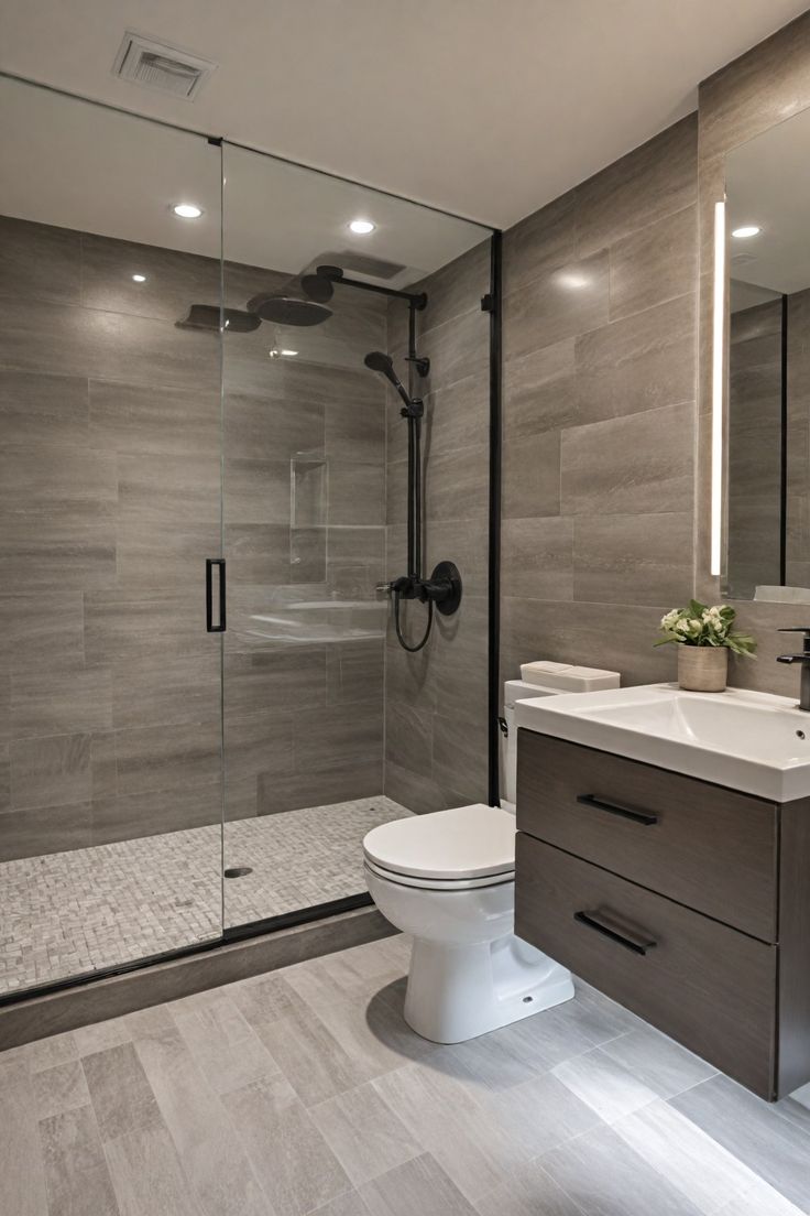 Gạch giả gỗ màu xám ốp nhà vế sinh