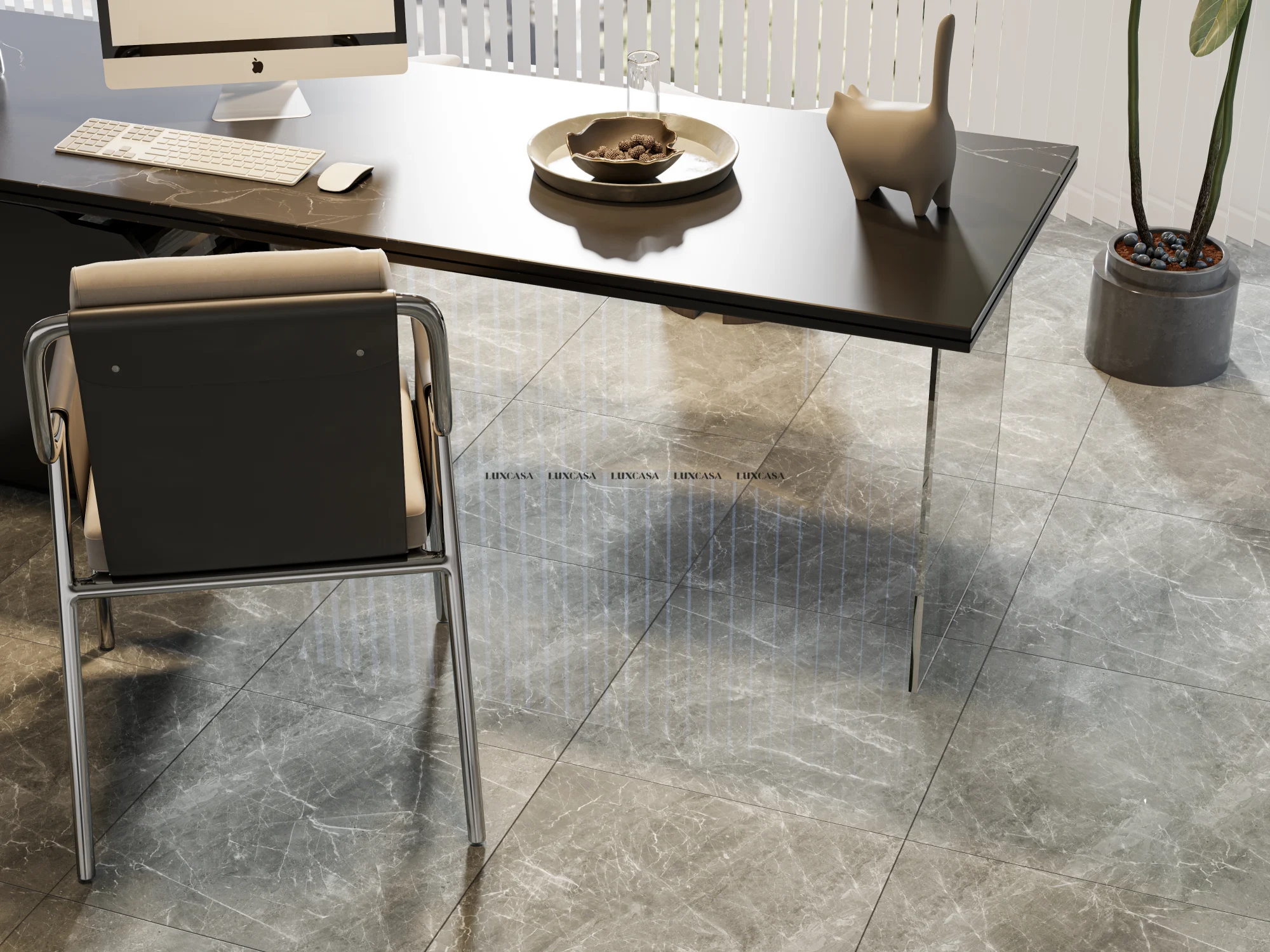 Gạch nền phòng làm việc xám bóng 60x60 60LU60392