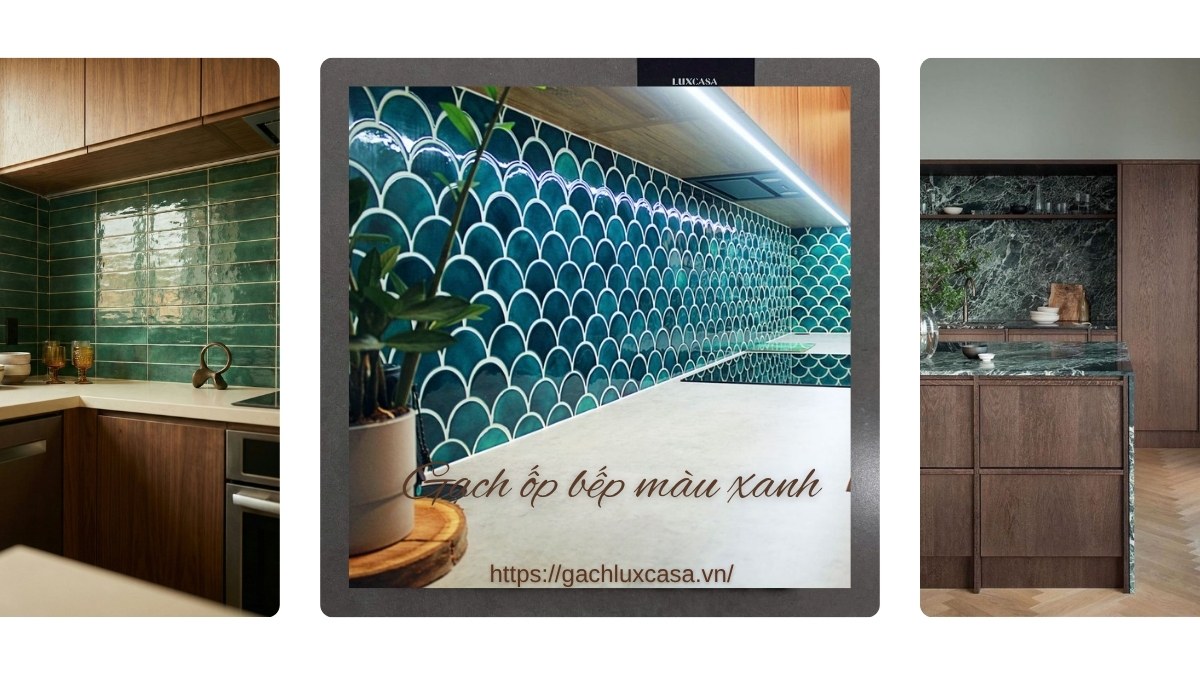 Gạch ốp bếp màu xanh