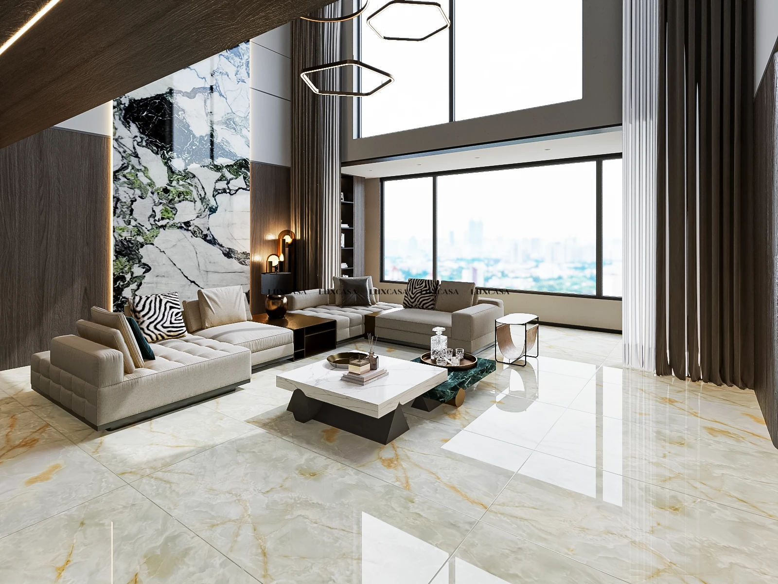 Gạch phòng khách vân đá xanh 90x180 918LU712A