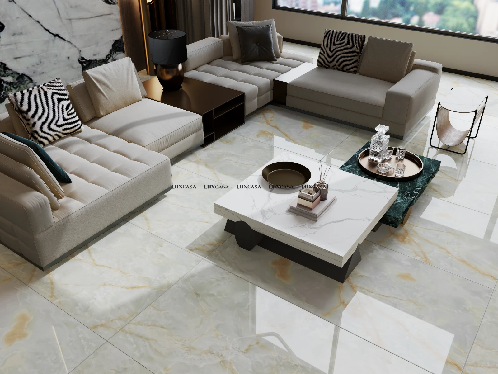 Gạch phòng khách vân đá xanh 90x180 918LU712A