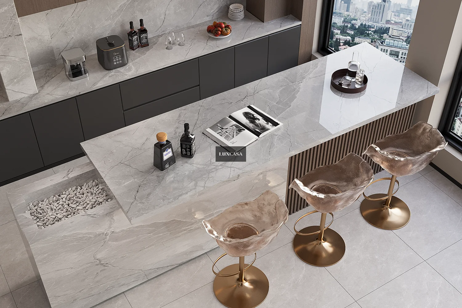 Đá nung kết làm bàn đảo 160X320X1.5 1632LUX006
