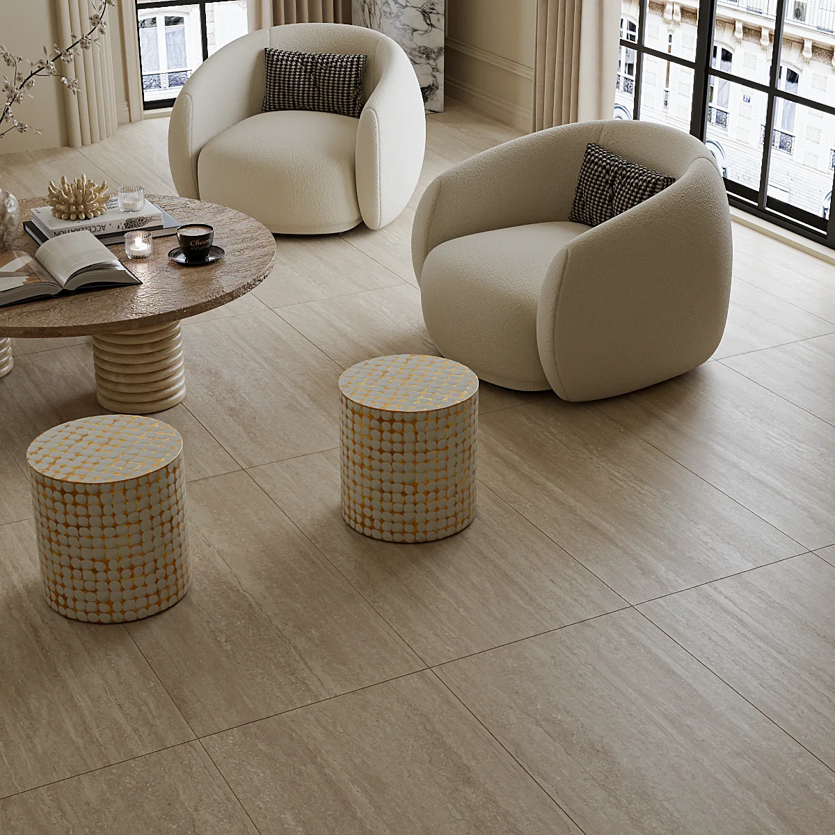 Gạch 60x120 travertine lát phòng khách 612LU612S03