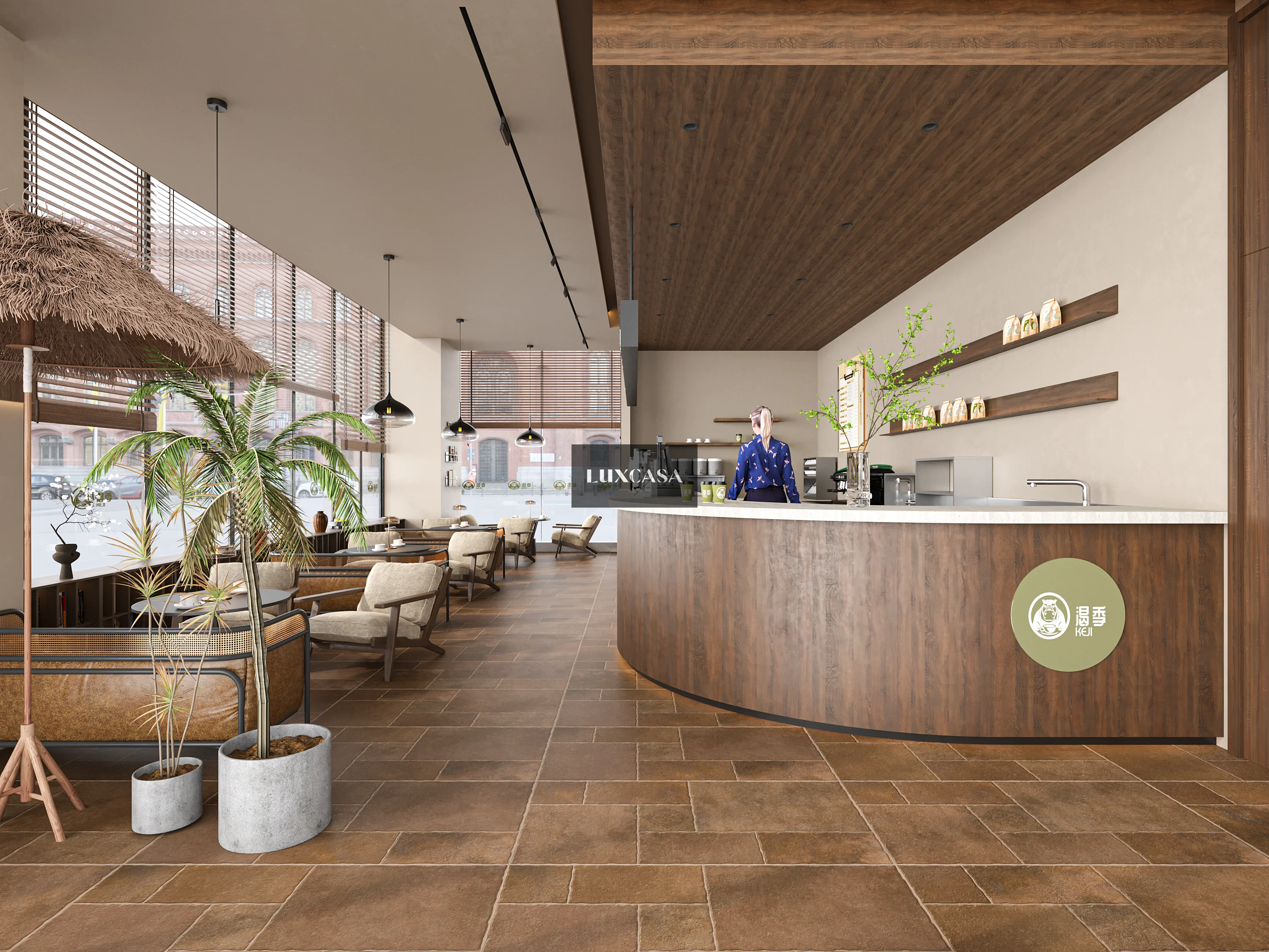 Gạch lát quán cafe màu nâu 60x120 giả cổ F11