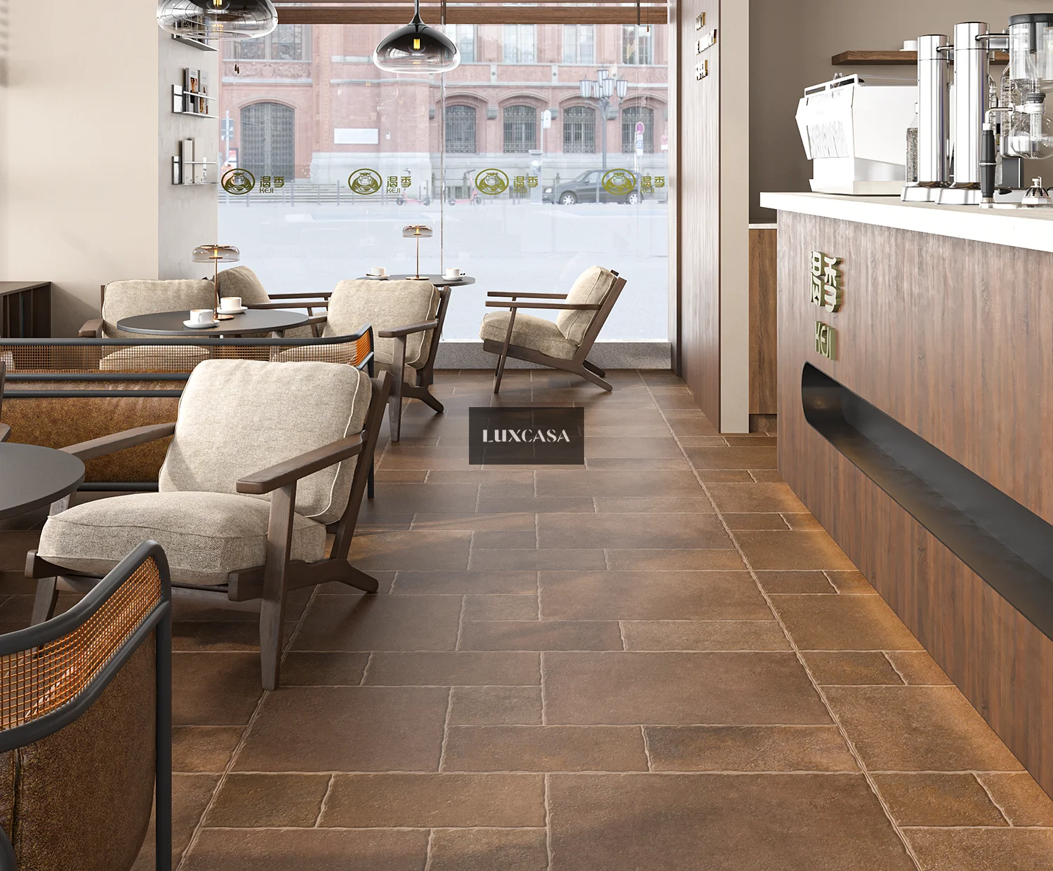 Gạch lát quán cafe màu nâu 60x120 giả cổ F11