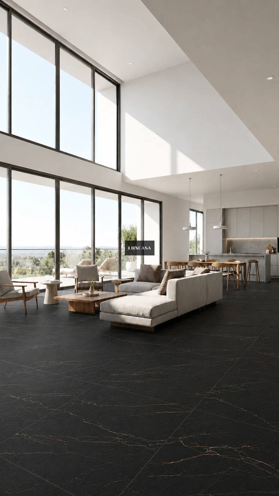 Gạch màu đen vân vàng lát phòng khách 60x120 612LU12T666