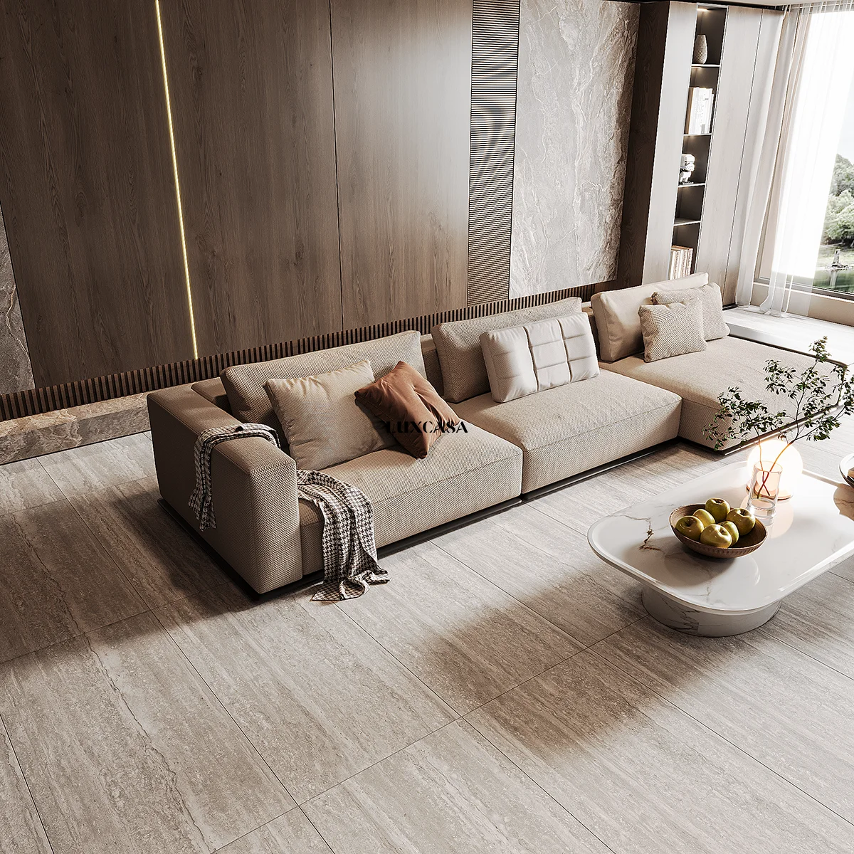 Gạch phòng khách 60x120 travertine 612LU612010
