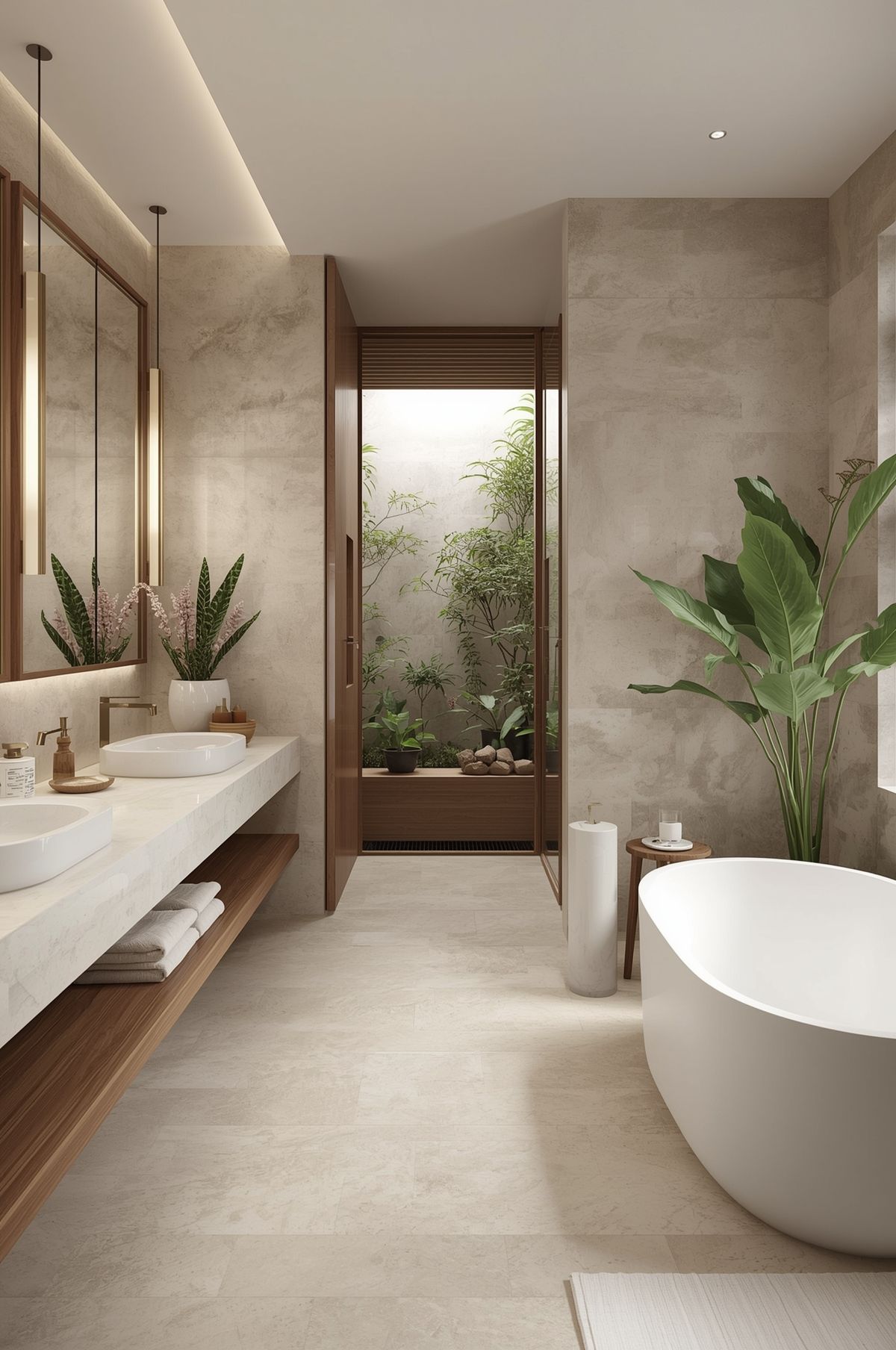 Phòng tắm lát gạch hiệu ứng xi măng