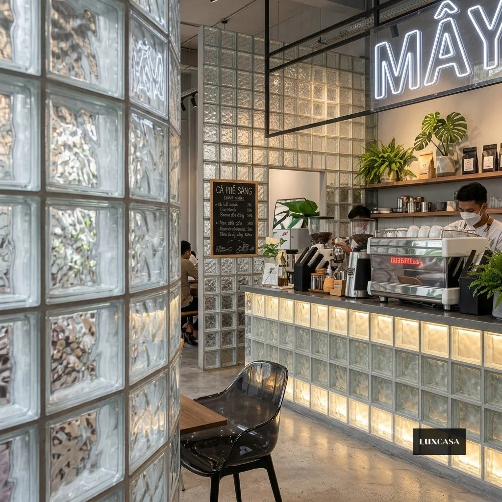 Gạch kính trang trí quán cafe