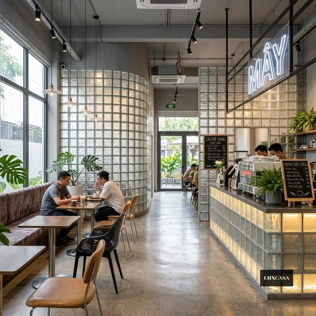 Gạch kính trang trí quán cafe