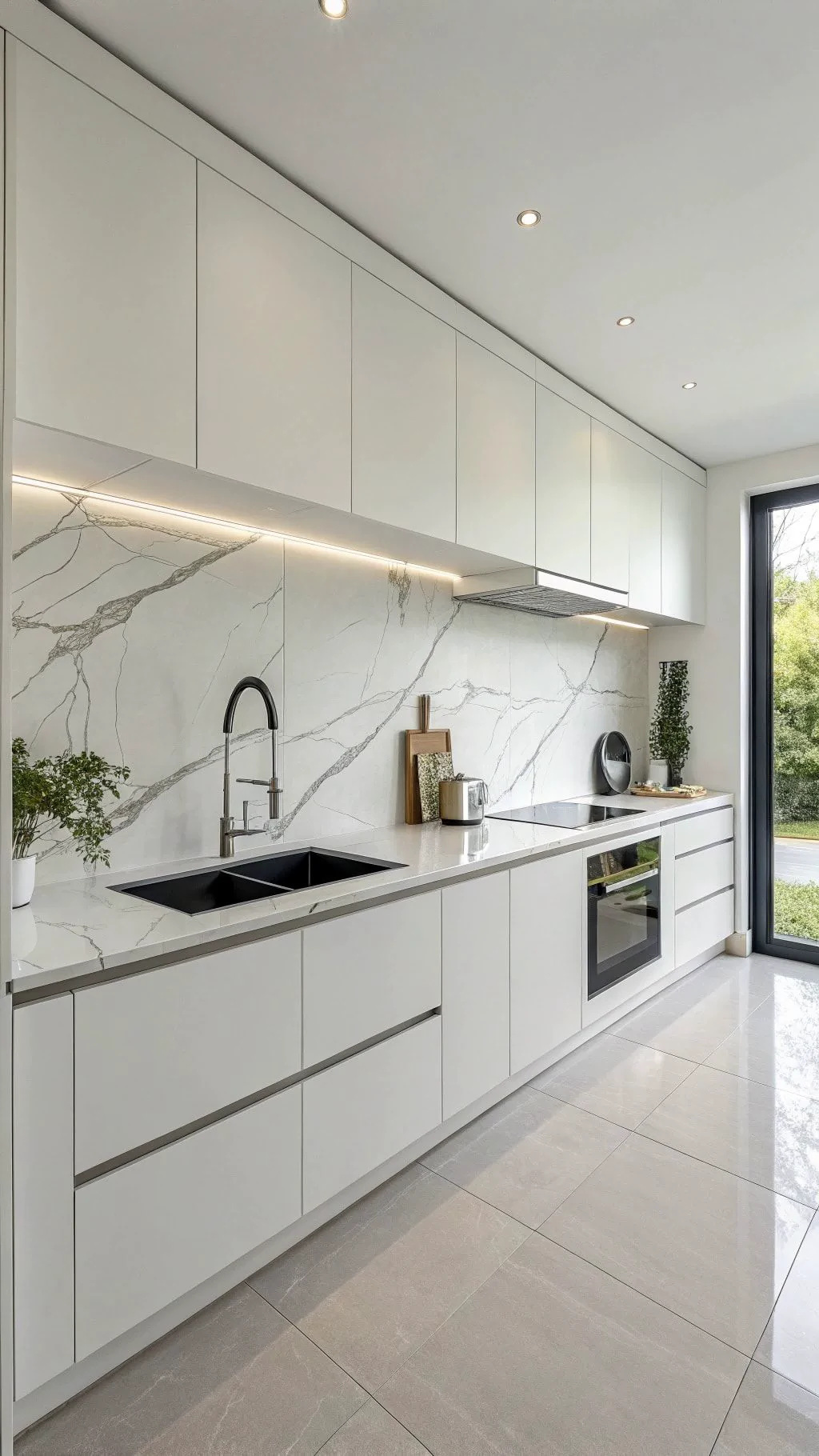 Gạch ốp bếp màu trắng phù hợp gia chủ mệnh Kim