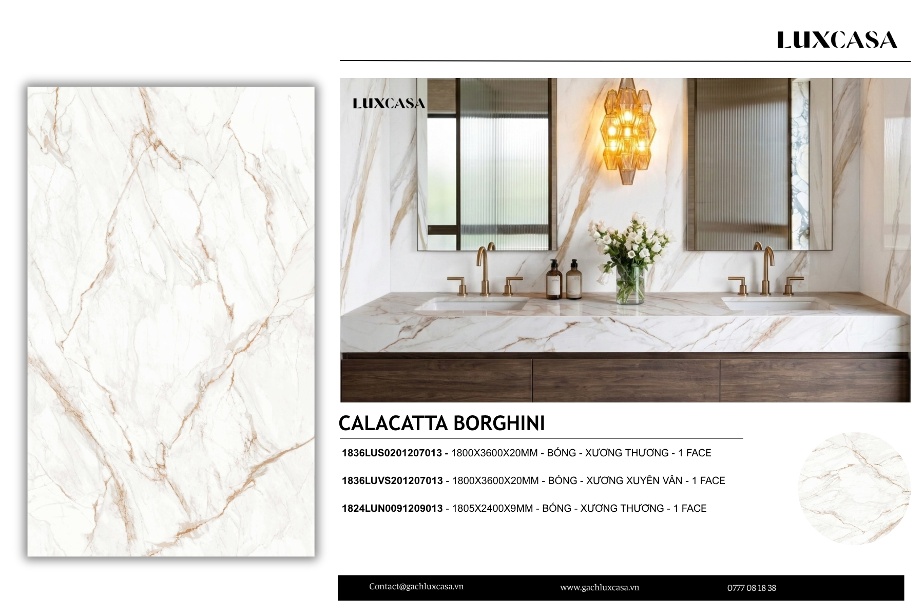 Hình ảnh đá nung kết Calacatta Borghini với màu sắc tinh tế, phù hợp để ốp lát nhà ở và công trình