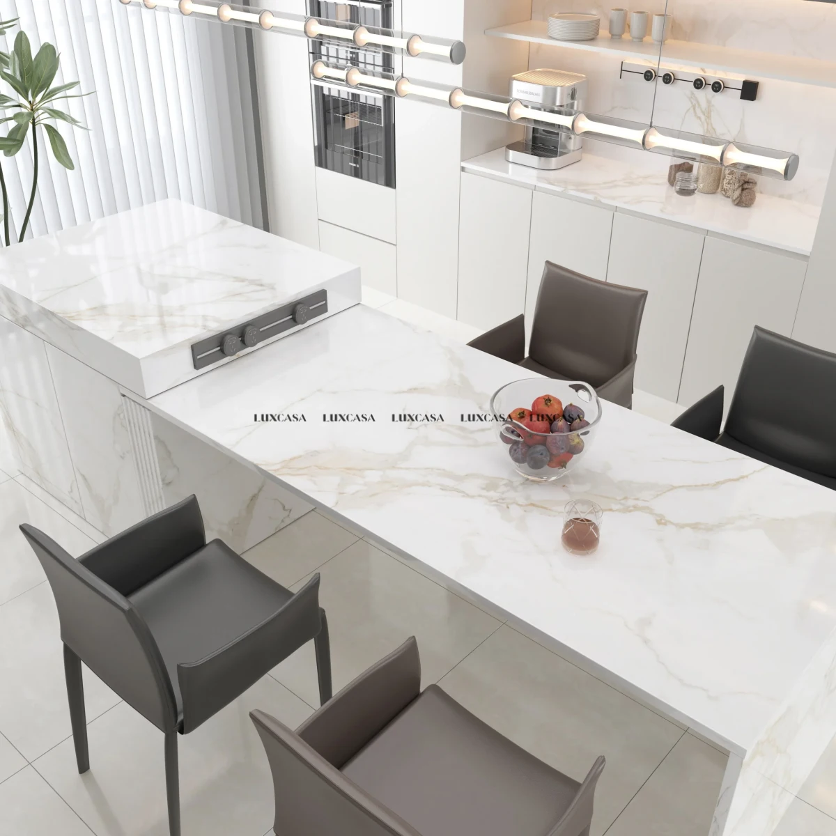Đá nung kết Calacatta Ivory làm bàn đảo bếp