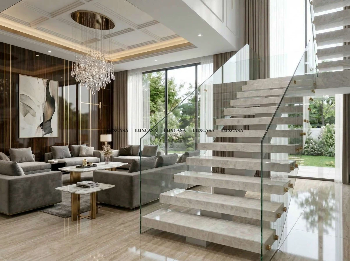 Đá nung kết Cristallo White làm bậc thang