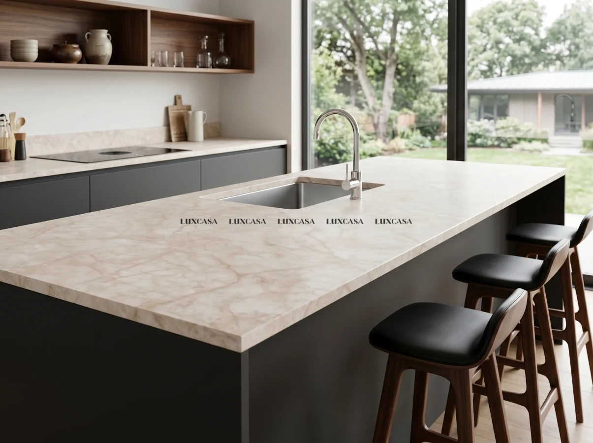 Đá nung kết Onice Bianco làm mặt bàn