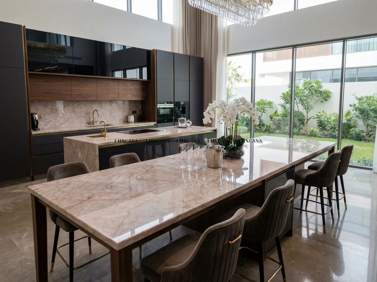 Đá nung kết Onice Bianco ốp tường bếp